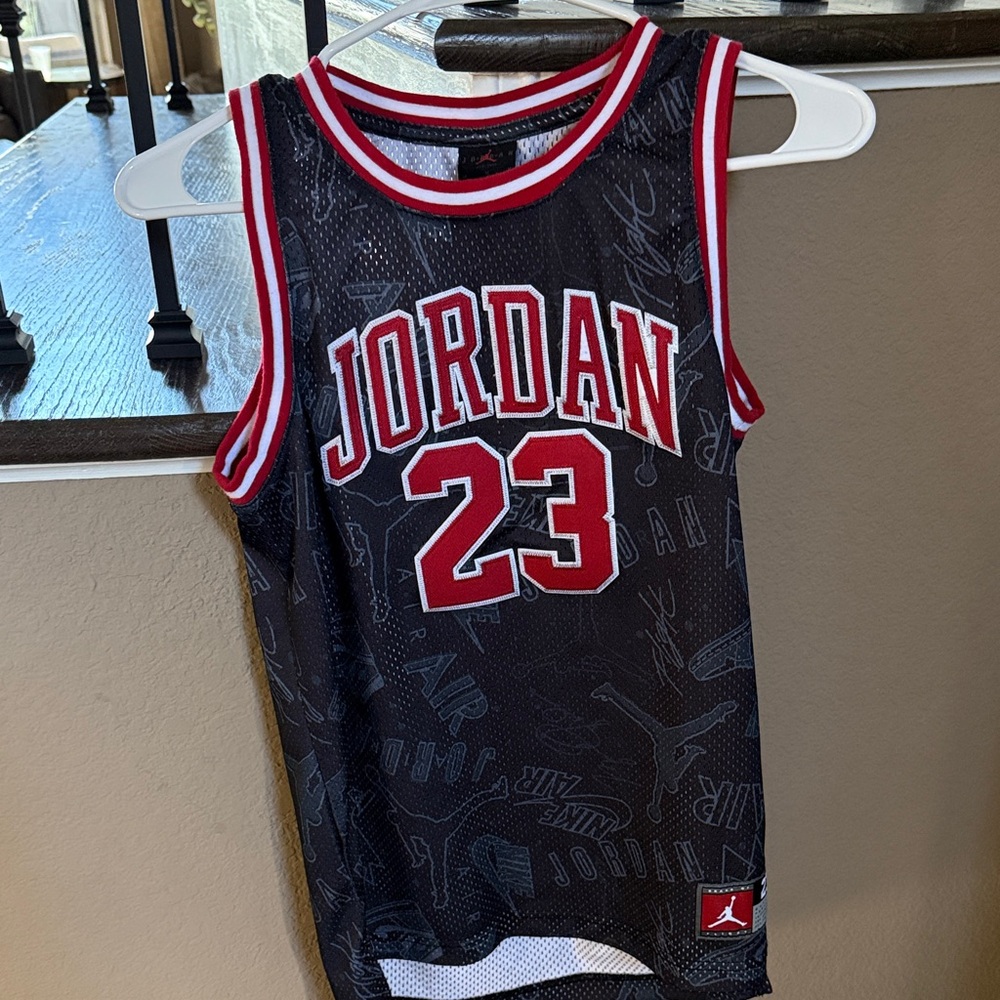 Jordan Black and Red Mesh Youth 10-12 Jersey